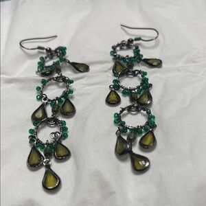 Elegant Green and Silver Dangle Earrings